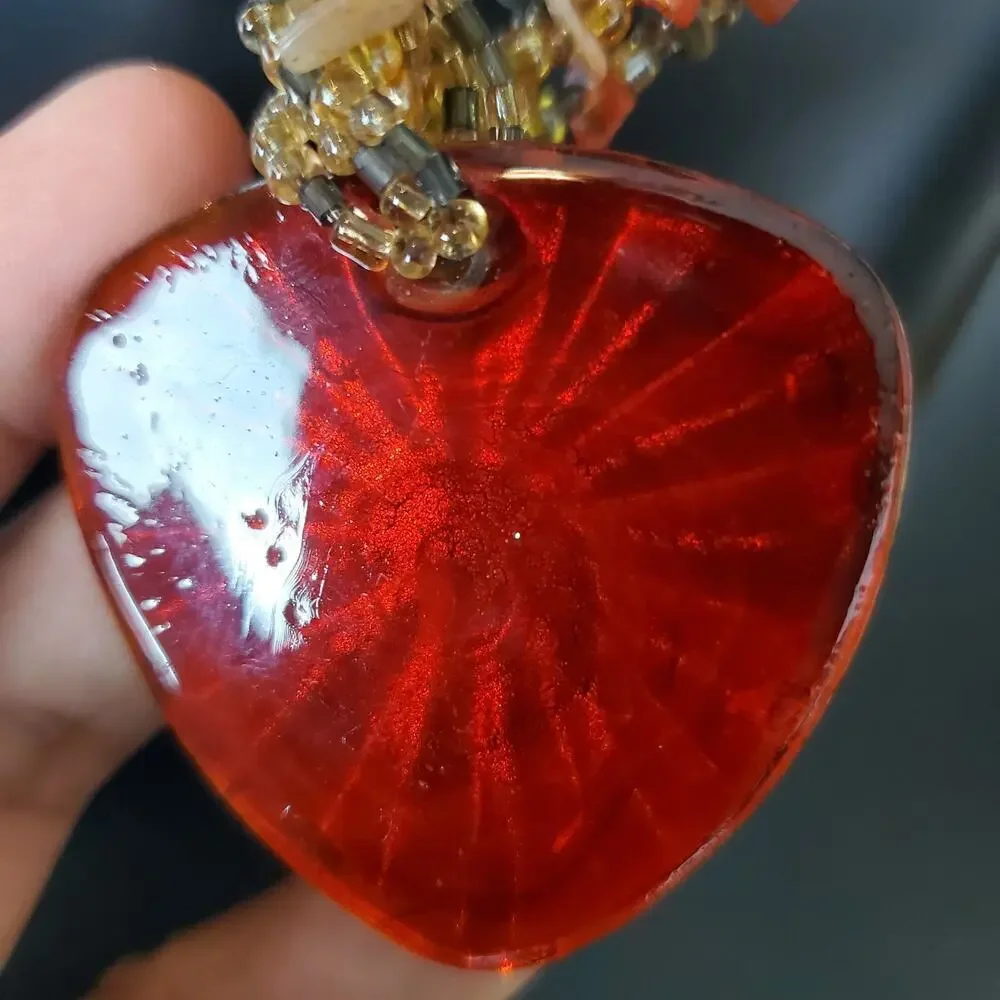 CJ Women Multilayered Glass Bead Resin Swirl Design Textured Pendant Necklace - Picture 5 of 9